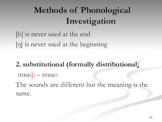 Methods of Phonological Investigation [h] is never used at the