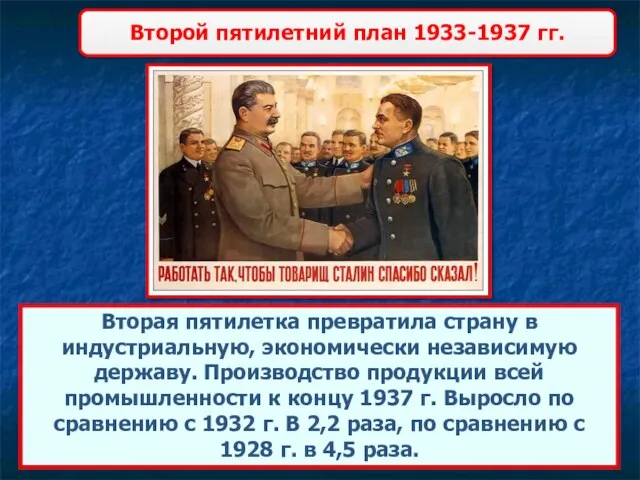 Второй пятилетний план 1933-1937 гг. Вторая пятилетка превратила страну в