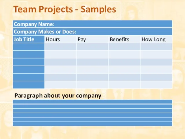 Team Projects - Samples Paragraph about your company: