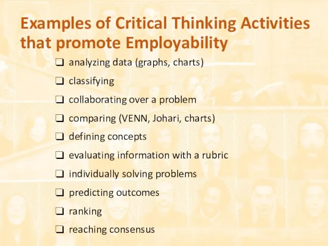 Examples of Critical Thinking Activities that promote Employability analyzing data