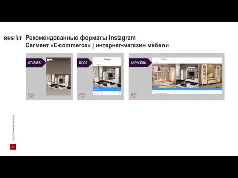 Рекомендованные форматы Instagram Сегмент «E-commerce» | интернет-магазин мебели