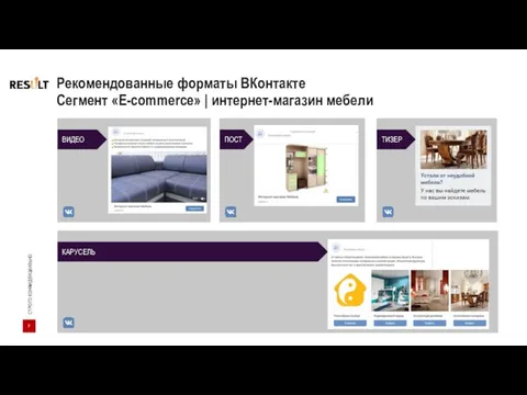 Рекомендованные форматы ВКонтакте Сегмент «E-commerce» | интернет-магазин мебели