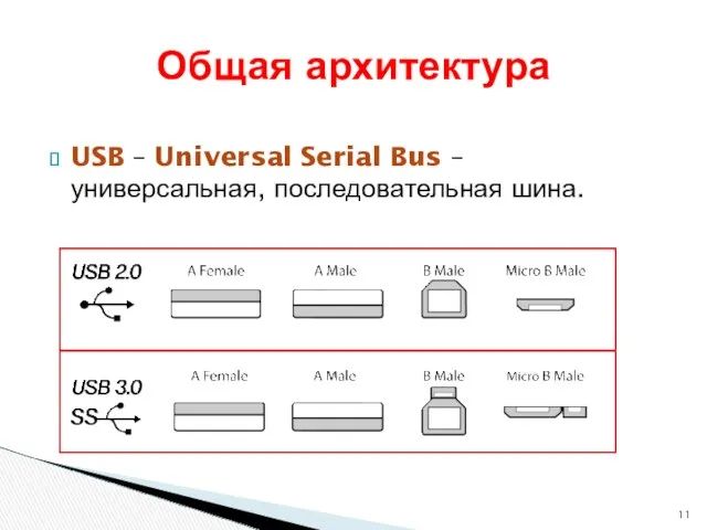 USB – Universal Serial Bus – универсальная, последовательная шина. Общая архитектура