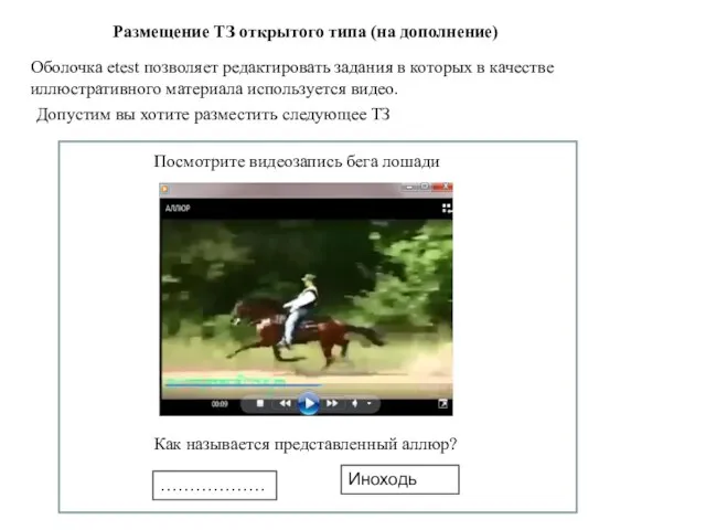 Размещение ТЗ открытого типа (на дополнение) Оболочка etest позволяет редактировать