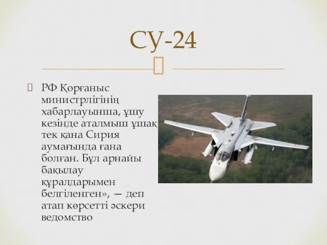 РФ Қорғаныс министрлігінің хабарлауынша, ұшу кезінде аталмыш ұшақ тек қана