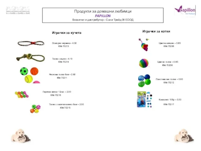Продукти за домашни любимци PAPILLON Вносител и дистрибутор – Сани