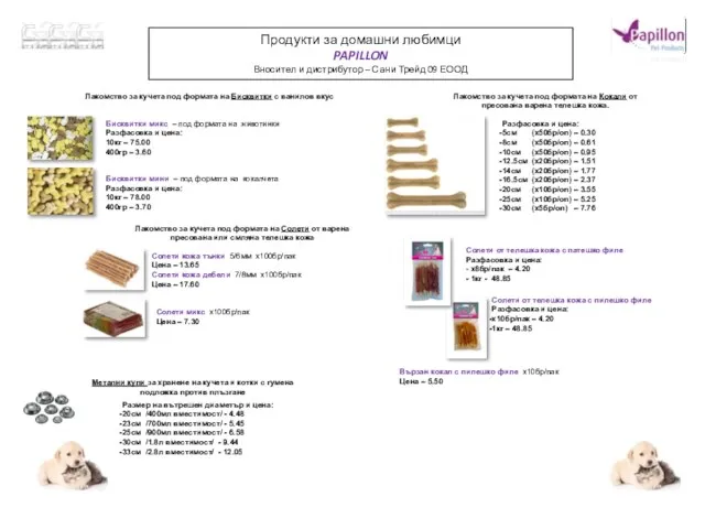 Продукти за домашни любимци PAPILLON Вносител и дистрибутор – Сани