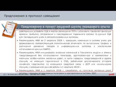 Предложения в проект решений школы передового опыта Предложения в протокол