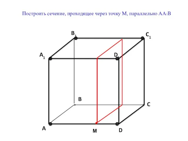 Построить сечение, проходящее через точку М, параллельно АА1В