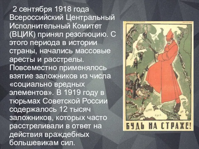 2 сентября 1918 года Всероссийский Центральный Исполнительный Комитет (ВЦИК) принял