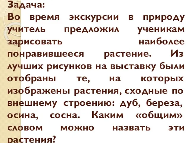 Задача: Во время экскурсии в природу учитель предложил ученикам зарисовать