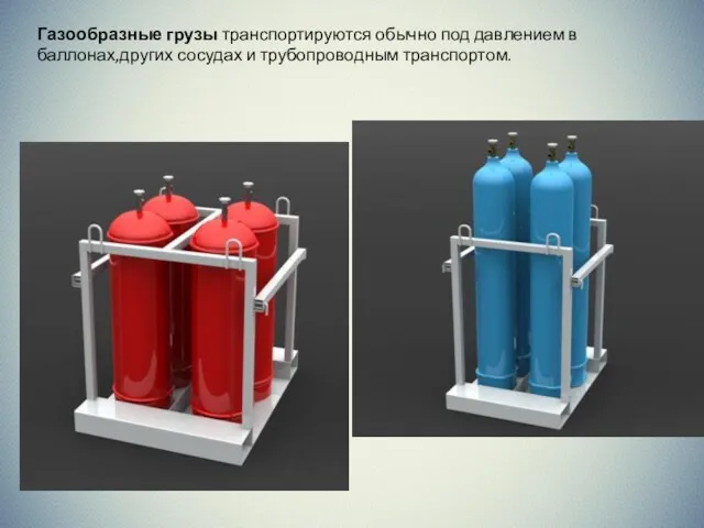 Газообразные грузы транспортируются обычно под давлением в баллонах,других сосудах и трубопроводным транспортом.