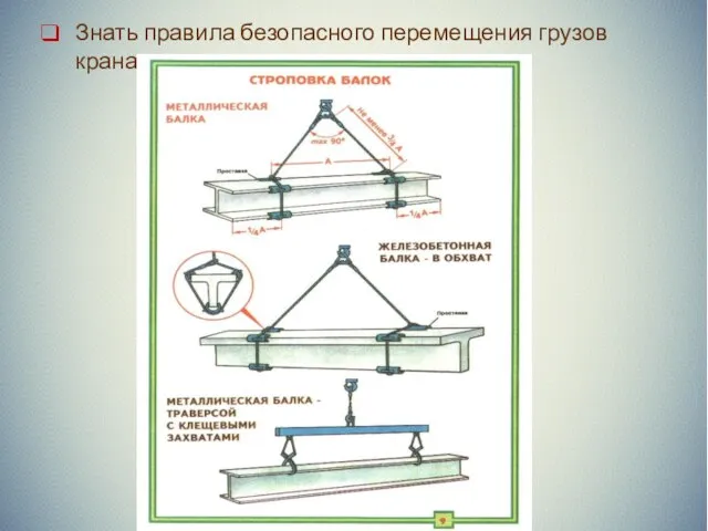 Знать правила безопасного перемещения грузов кранами