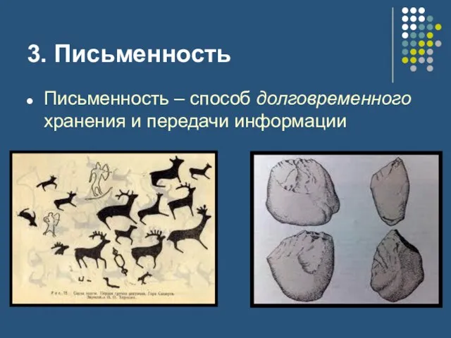 3. Письменность Письменность – способ долговременного хранения и передачи информации