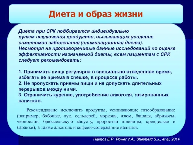 Диета и образ жизни Рекомендовано исключить продукты, усиливающие газообразование (например,