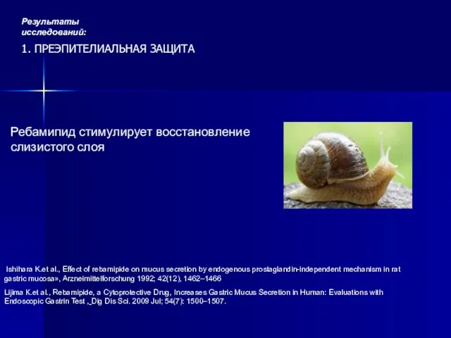 1. ПРЕЭПИТЕЛИАЛЬНАЯ ЗАЩИТА Ребамипид стимулирует восстановление слизистого слоя Результаты исследований: