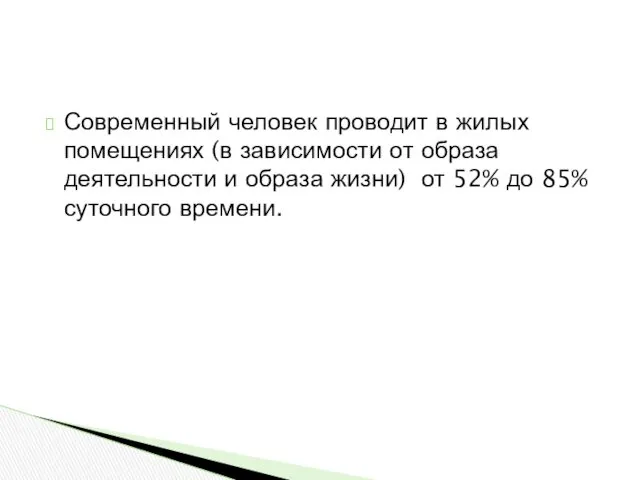 Современный человек проводит в жилых помещениях (в зависимости от образа деятельности и образа