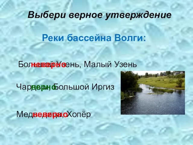 Выбери верное утверждение Реки бассейна Волги: Чардым, Большой Иргиз Большой