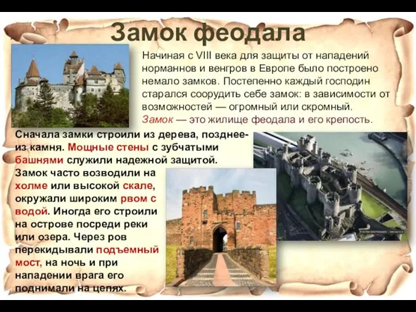 Замок феодала Начиная с VIII века для защиты от нападений