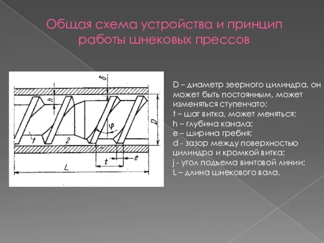Общая схема устройства и принцип работы шнековых прессов D – диаметр зеерного цилиндра,