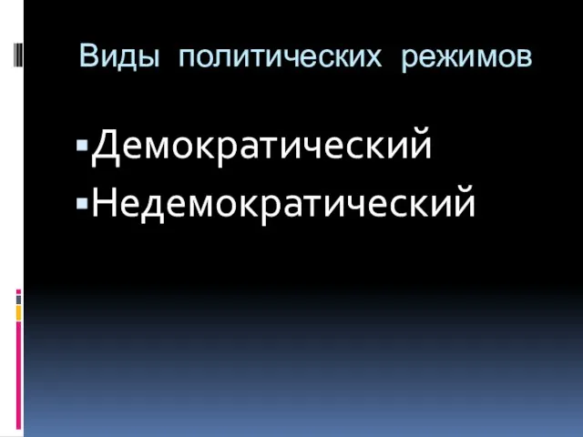 Виды политических режимов Демократический Недемократический