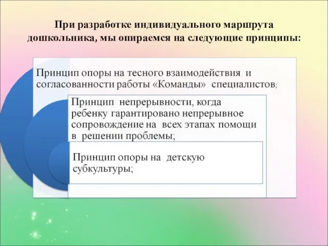 При разработке индивидуального маршрута дошкольника, мы опираемся на следующие принципы: