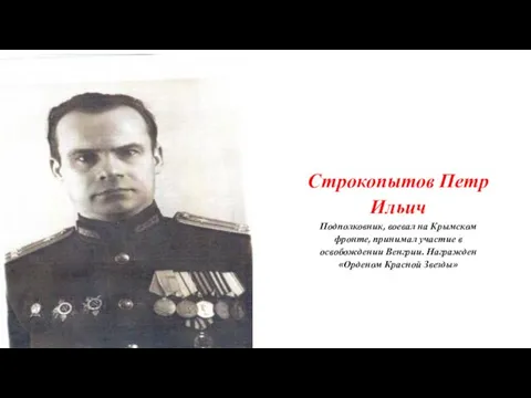 Строкопытов Петр Ильич Подполковник, воевал на Крымском фронте, принимал участие