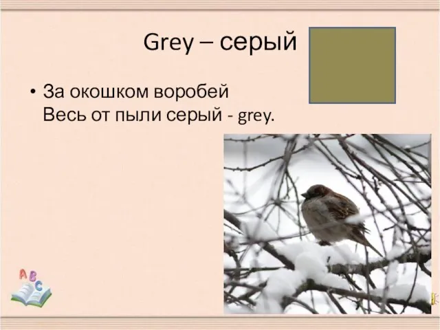 Grey – серый За окошком воробей Весь от пыли серый - grey.