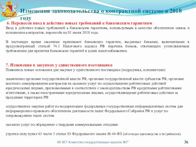 БУ ВО "Агентство государственных закупок ВО" Изменения законодательства о контрактной