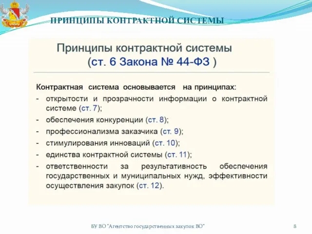 ПРИНЦИПЫ КОНТРАКТНОЙ СИСТЕМЫ БУ ВО "Агентство государственных закупок ВО"