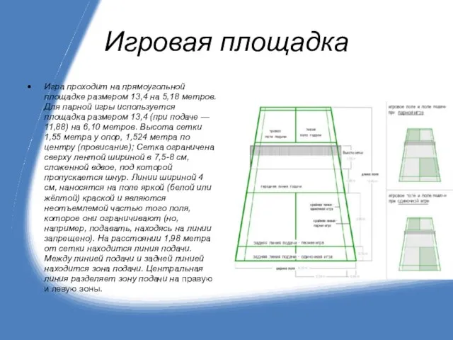 Игровая площадка Игра проходит на прямоугольной площадке размером 13,4 на