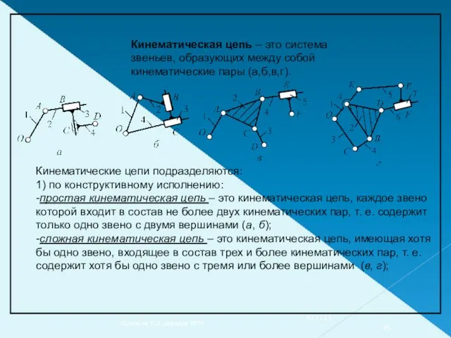 Кинематическая цепь – это система звеньев, образующих между собой кинематические