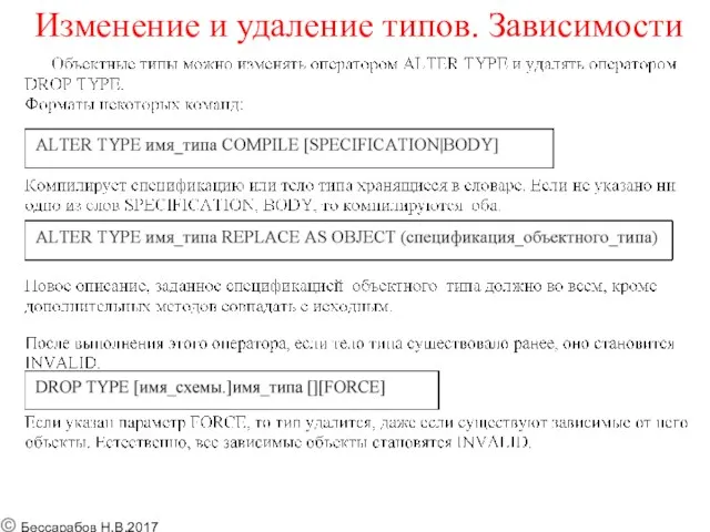 Изменение и удаление типов. Зависимости © Бессарабов Н.В.2017