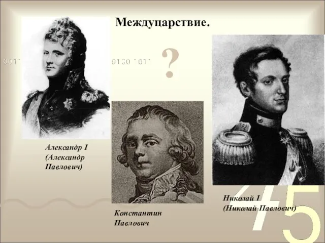 Междуцарствие. Николай I (Николай Павлович) Александр I (Александр Павлович) Константин Павлович ?