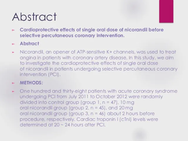 Abstract Cardioprotective effects of single oral dose of nicorandil before