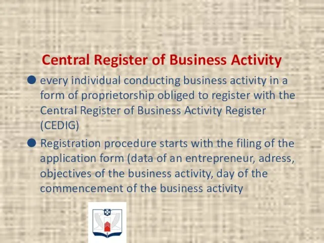 Central Register of Business Activity every individual conducting business activity