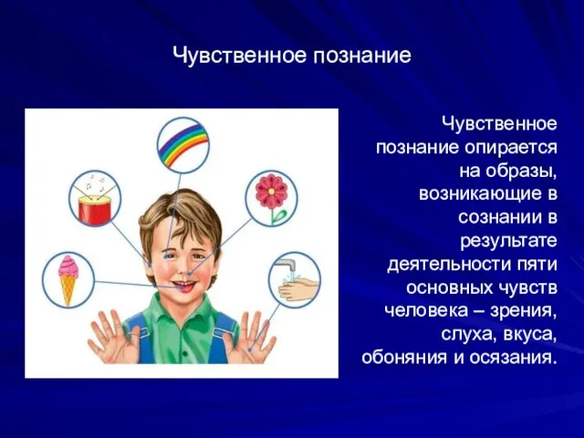 Чувственное познание Чувственное познание опирается на образы, возникающие в сознании