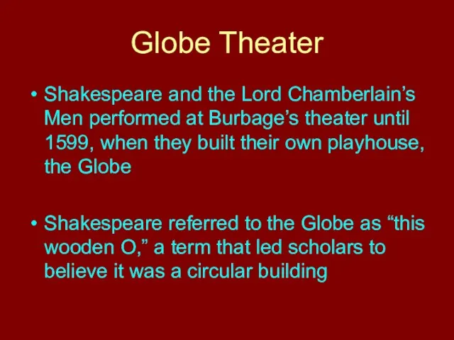 Globe Theater Shakespeare and the Lord Chamberlain’s Men performed at