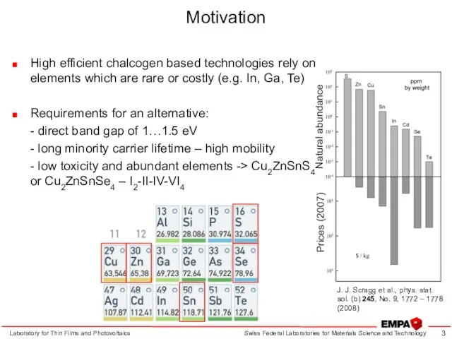 Motivation High efficient chalcogen based technologies rely on elements which