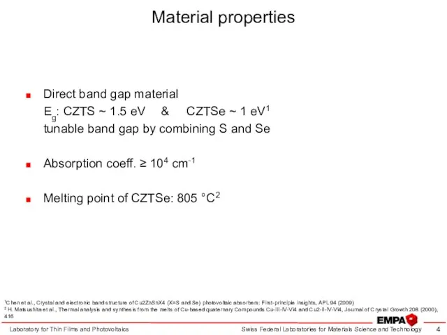Material properties Laboratory for Thin Films and Photovoltaics 1Chen et