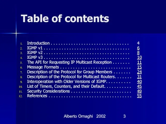 Alberto Ornaghi 2002 Table of contents Introduction . . .