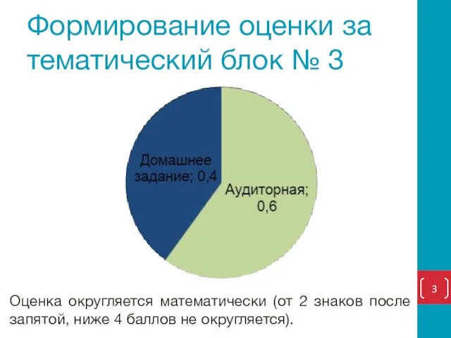 Формирование оценки за тематический блок № 3 Оценка округляется математически