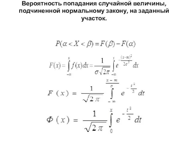 Вероятность попадания случайной величины, подчиненной нормальному закону, на заданный участок.