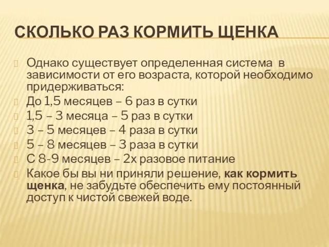 СКОЛЬКО РАЗ КОРМИТЬ ЩЕНКА Однако существует определенная система в зависимости