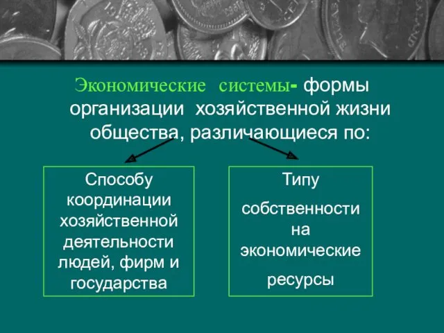 Экономические системы- формы организации хозяйственной жизни общества, различающиеся по: Способу