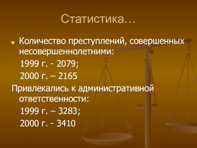 Статистика… Количество преступлений, совершенных несовершеннолетними: 1999 г. - 2079; 2000