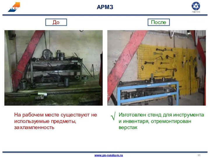 АРМЗ На рабочем месте существуют не используемые предметы, захламленность Изготовлен