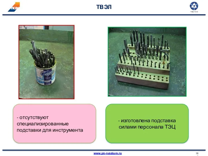 ТВЭЛ - отсутствуют специализированные подставки для инструмента - изготовлена подставка силами персонала ТЭЦ