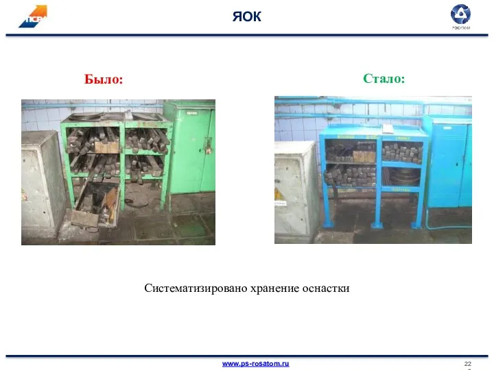 ЯОК Было: Стало: Систематизировано хранение оснастки