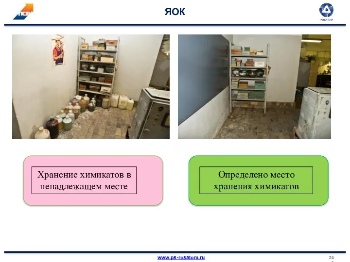 ЯОК Хранение химикатов в ненадлежащем месте Определено место хранения химикатов